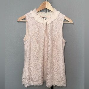 J. Crew cream/tan lacey lace sleeveless ruffle collar XS dressy feminine top